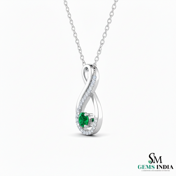 Round Natural Emerald Infinity Diamond Halo Pendant - Infinity pendant for women