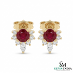 Round Ruby & Diamond Halo Stud Earrings Elegant Fine Jewelry Gift for Women