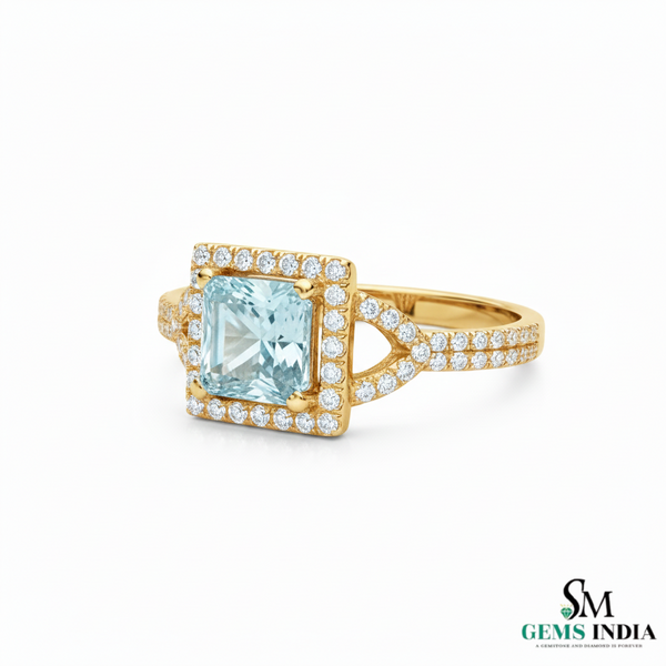 Princess Cut Aquamarine Diamond Ring for Women - Gift For Her