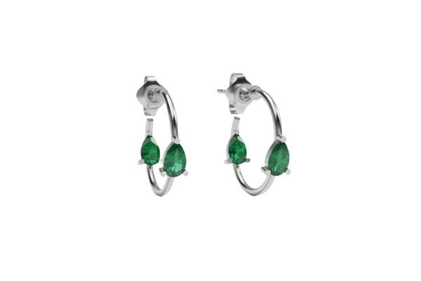 Delicate Elegant Pear Cut Natural Emerald Hoops May Birthstone Jewelry