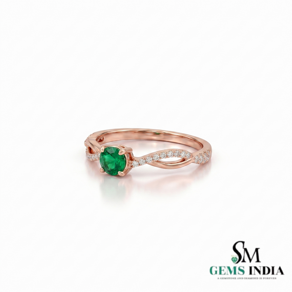 Vintage Inspired Round Emerald Diamond Ring - Promise Ring For Her