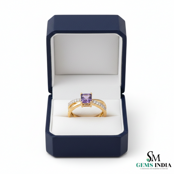 Elegant Princess Cut Amethyst Diamond Ring in 14k and 18k Gold Fine Gold Jewelry