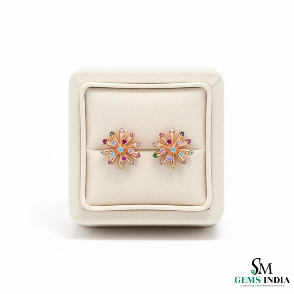 Starburst RoundMulti Stone Stud Earrings – Fine Gold Jewelry