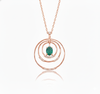 1.10 carat Oval shape Natural Emerald and Diamond Circle Pendant Necklace in 14K Gold
