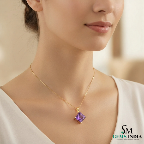 Radiant Princess-Cut Purple Amethyst Pendant – Fine Gold Jewelry