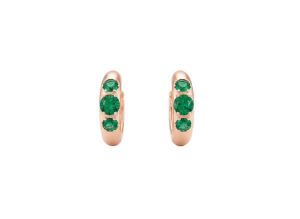 Three Stone Design 1.80 caratRound Natural Emerald Huggie Hoop Earrings