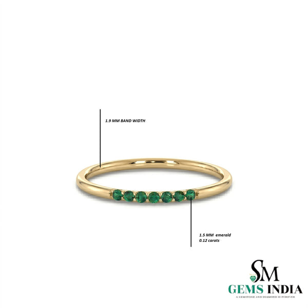 Natural Emerald Half Eternity Ring in Solid 14K Gold – Minimalist Stackable Band for Women