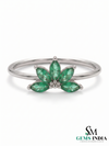 Natural Marquise Cut Emerald Cluster Ring in Solid 14K Gold – Elegant Floral Fine Jewelry Ring