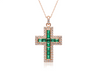 2.65 carat Square Shape Natural Emerald and Diamond Cross Pendant Necklace in 14K Gold