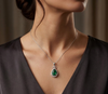 Pear Emerald Drop Pendant Necklace with Diamonds - Minimalist Fine Jewelry