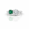 0.80 Carats Square Cut Natural Emerald And Round Diamond Engagement Ring Green Gemstone Two stone ring