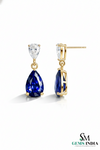 Pear Blue Moissanite Drop Earrings with White Moissanite Accents
