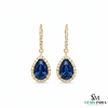 Pear Shaped Blue Sapphire and Diamond Halo Dangle Earrings - Sapphire Diamond Earrings