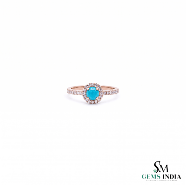 Turquoise Halo Ring With Diamond Accent Band – Elegant Fine Jewelry