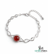 Luxury Ruby Cabochon Bracelet with Diamond Halo – Elegant Adjustable Gemstone Bracelet for Women