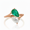 Pear Shape Natural Emerald And Moissanite Solitaire Ring - Women May Birthstone Gift Ring