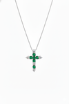 Elegant Emerald and Diamond Faith Cross Pendant for Women Symbolic Fine Jewelry Gift