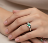 Round Natural Emerald Center Diamond Side Stone Curved Band Ring
