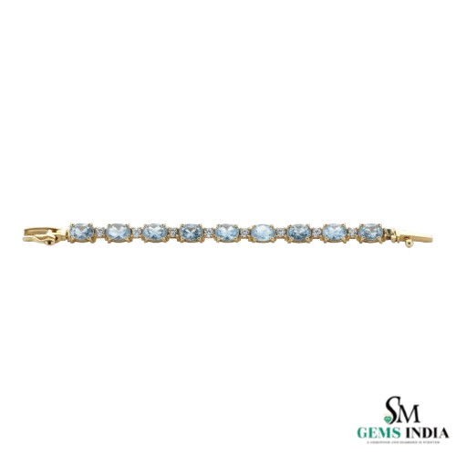 Oval Shape Aquamarine Tennis Bracelet in 14k and 18k Gold - Minimalist Gold Jewelry