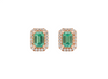 1.90 carat Emerald-Cut Green Emerald Stud Earrings Diamond Halo Design