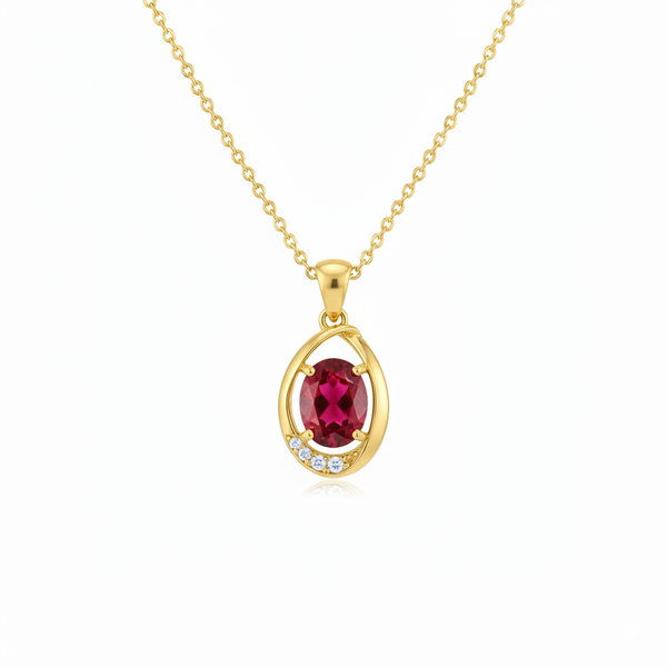 Oval Ruby & Diamond Halo Pendant Special Surprise gift for her