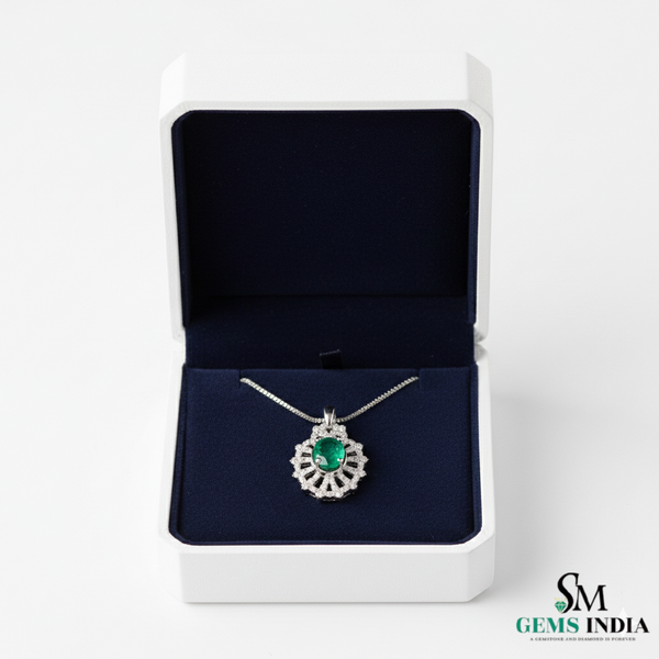 Oval Natural Emerald Diamond Halo Pendant – Fine Gold Jewelry