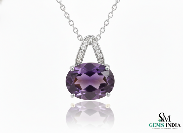 Oval Cut Amethyst & Diamond Drop Pendant– Minimal Diamond Accent