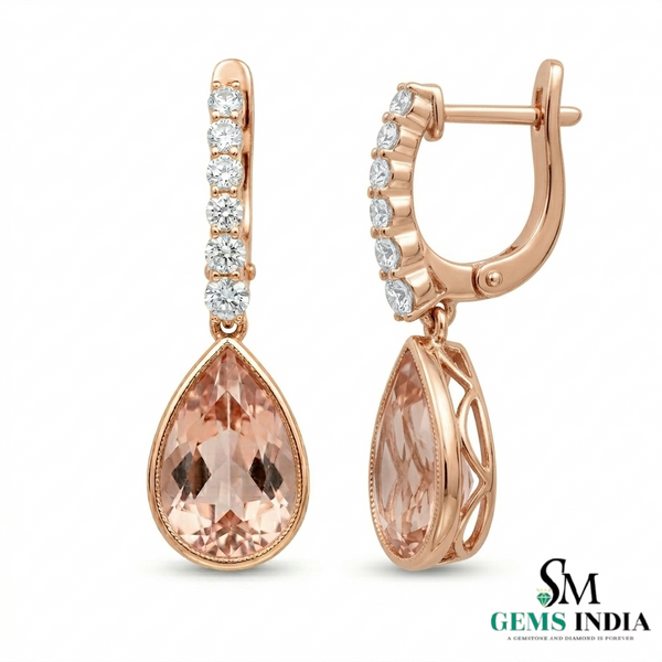 Teardrop Morganite & Diamond Dangle Earrings – Elegant Bridal Jewelry