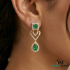 14K Gold Square Cut & Pear Emerald Diamond Dangle Earrings