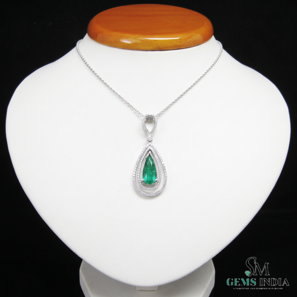 4.50 carat Natural Emerald Drop Pendant Infinity Loop Design with Diamond Halo Timeless Gold Necklace Gift