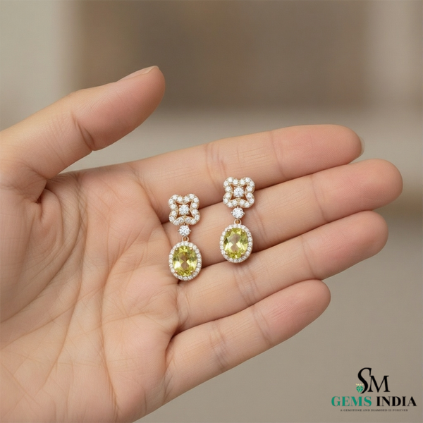 Green Oval Peridot & Diamond Luxury Drop Earrings