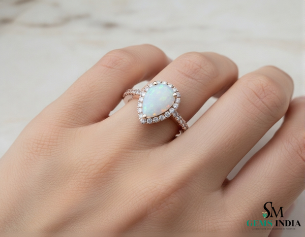 Pear Shape Opal Ring with Diamonds 14k and 18K Gold Statement Ring