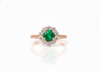 Round Natural Emerald and Diamond Halo Engagement Ring in 14K Gold Handmade Fine Gold Jewelry