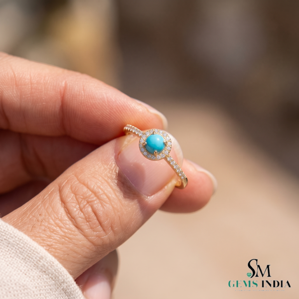 Turquoise Halo Ring With Diamond Accent Band – Elegant Fine Jewelry