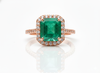 Emerald Cut Natural Emerald &amp; Diamond Halo Promise Ring in 14K Gold 4.20 Carats Fine Jewelry