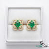 Designer Emerald cut Emerald and Round Emerald& Diamond Statement Stud Earrings