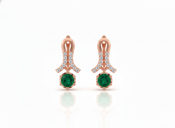 1.90 carat Natural Emerald Round Drop Earrings in 14k Gold Classic Round Green Gemstone Earrings