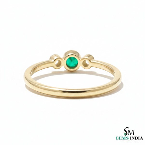 Minimalist Emerald Center Stone Diamond Accent Gold Ring