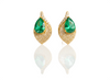 6.20 carat Pear Shaped Natural Emerald and Diamond Leaf Earrings in 14K Gold