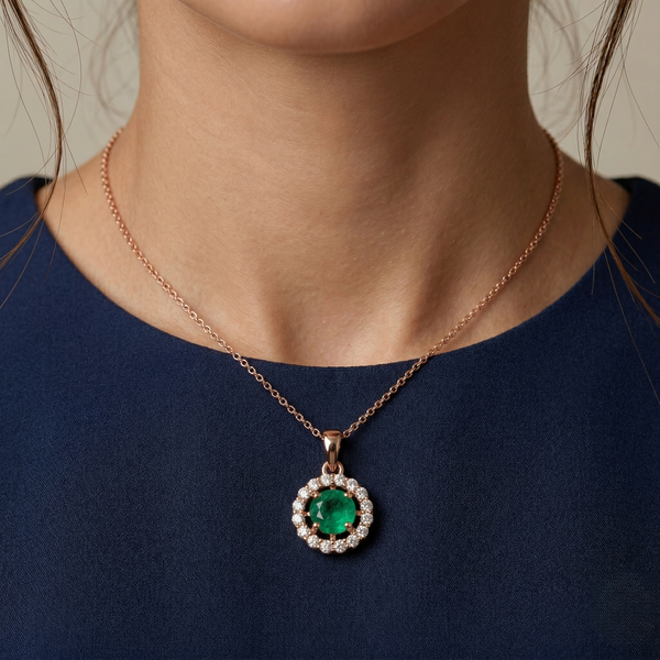 Timeless Round Emerald & Diamond Halo Pendant - Fine emerald jewelry for women
