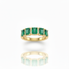 Elegant Five Emerald Cut Natural Emerald Gemstone Ring with Diamond Accents