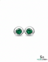 Natural Emerald Stud Earrings – Round Emerald Minimal Swirl Design