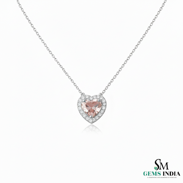 Heart Pink Morganite & Diamond Halo Pendant - wedding jewelry pendant