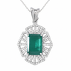 4.90 carat Elegant Art Deco Emerald cut Natural Emerald with Dazzling Diamond Border Pendant