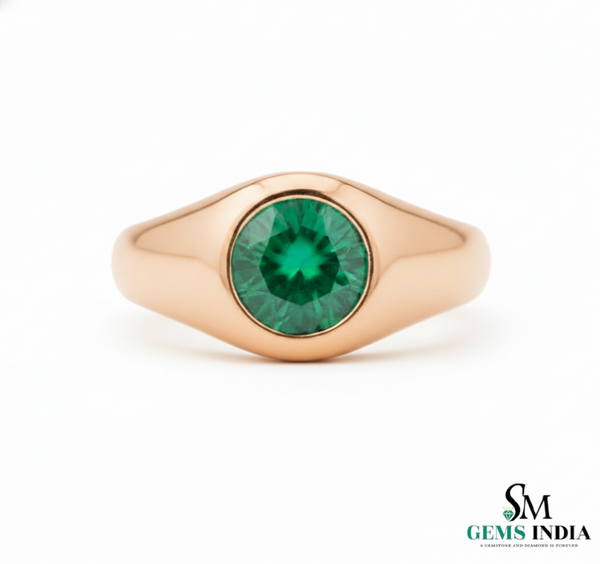 Men's Zambian Natural Emerald Ring: Vivid Green Solitaire, 18k Solid Gold