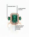 Emerald Cut and Oval Natural Emerald & Diamond Halo Ring 14K Gold Three Stone Design