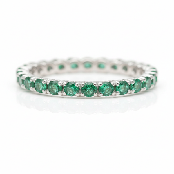 1.50 carat Round Cut Natural Emerald Gold Eternity Ring in 14K Gold Classic Fine Jewelry Gift