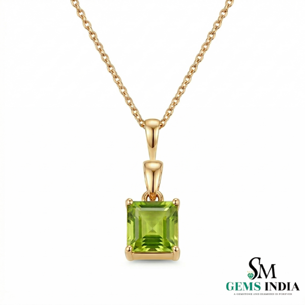 Princess Cut Peridot Solitaire Pendant Minimalist Square Gemstone Jewelry