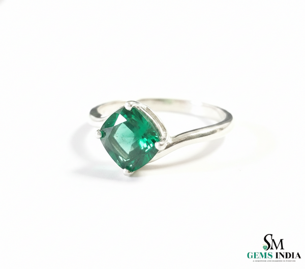 Cushion Cut Emerald Engagement Ring in Solid Gold – Minimalist Solitaire Ring