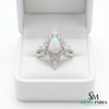 Vintage Teardrop Opal Oval Engagement Ring Double Band Statement Ring